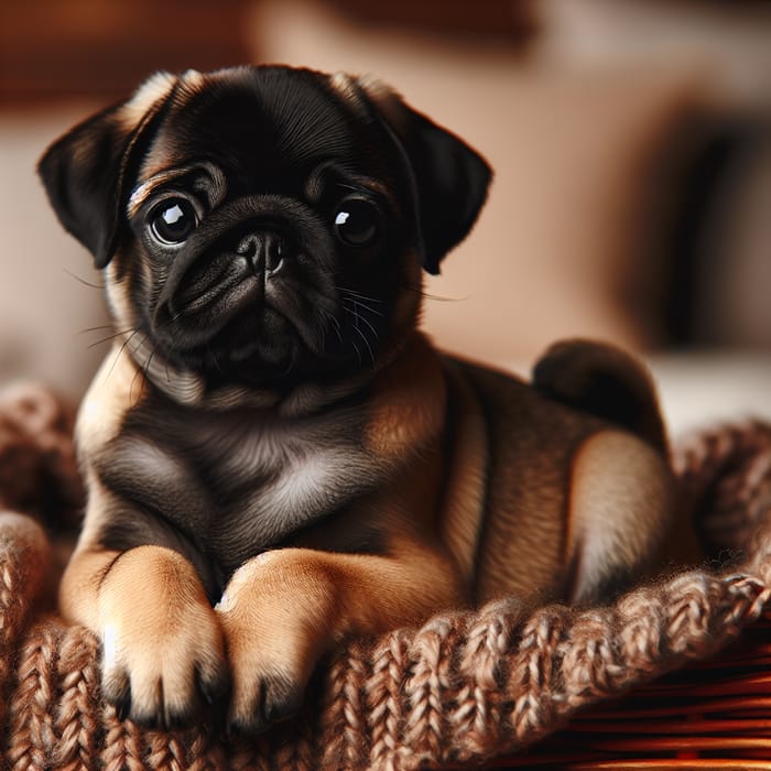 Cute 4-Month-Old Pug Puppy with Brown and Black Coat