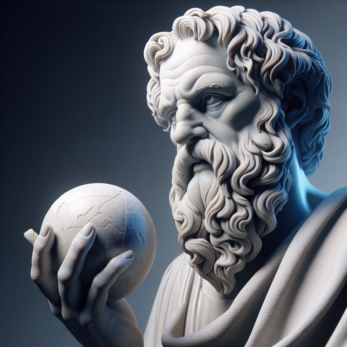 Ancient Philosopher Socrates with a Sphere and a Bomb