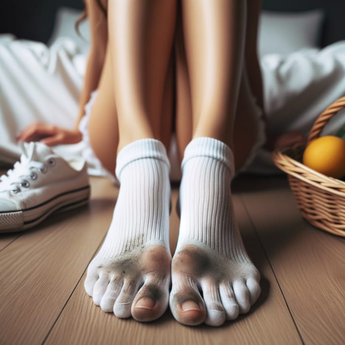 Girl with Dirty White Socks - Footwear Fashion