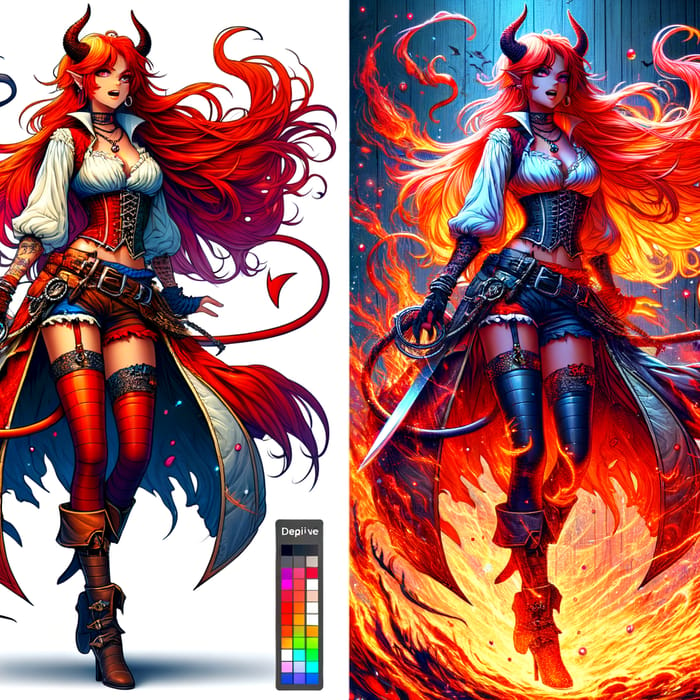 Demon Nami - Fiery Pirate Transformed into a Fantastical Demon