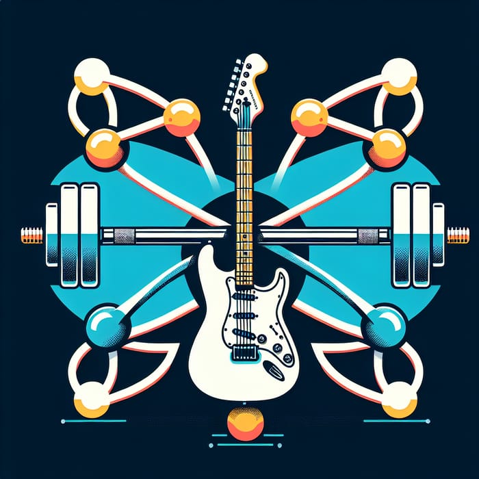 Sleek Logo Design with Molecular Structure, Guitar & Barbell in Vibrant Colors