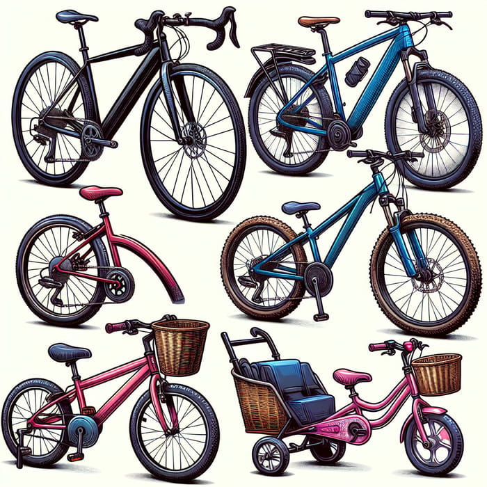 Diverse Bike Images: Road, Mountain, City, and Kids Bicycles