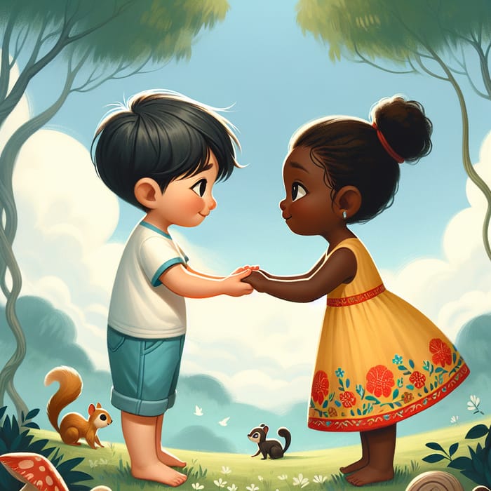 South Asian Boy and Black Girl Holding Hands