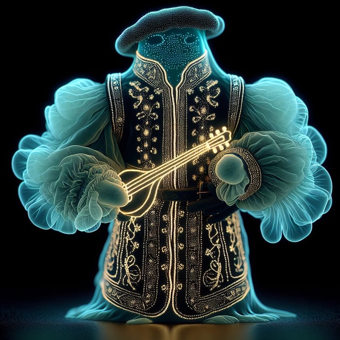 Bioluminescent Amoeba in Medieval Musician Attire