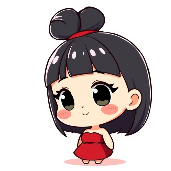 Cute Chibi Mascot in Red Dress - Adorable Character Art