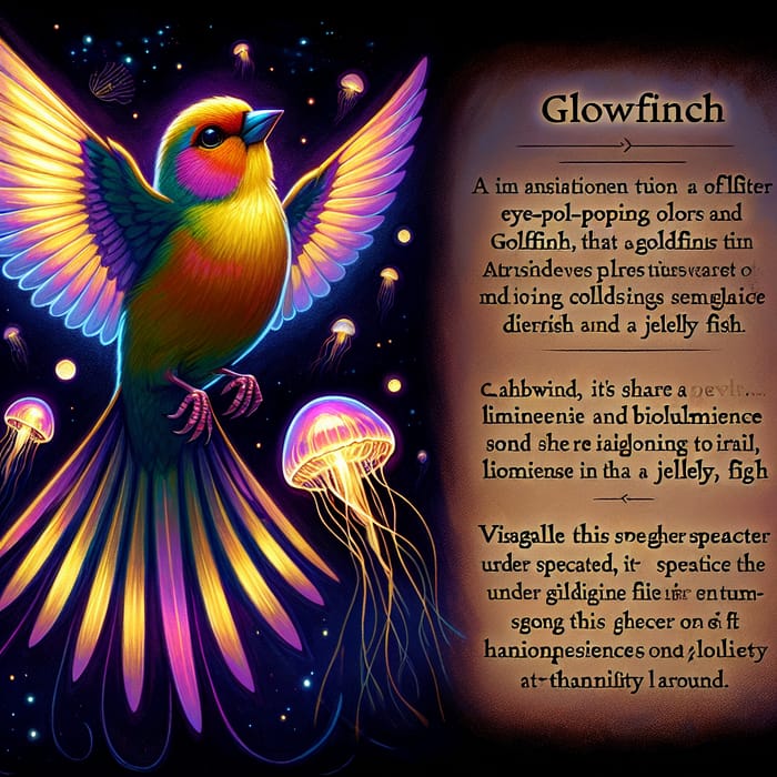 Glowfinch: Vibrant Goldfinch with Bioluminescent Glow