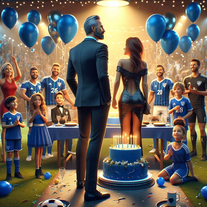 Cinematic Realistic 4K Blue Soccer Team Coach Birthday Party