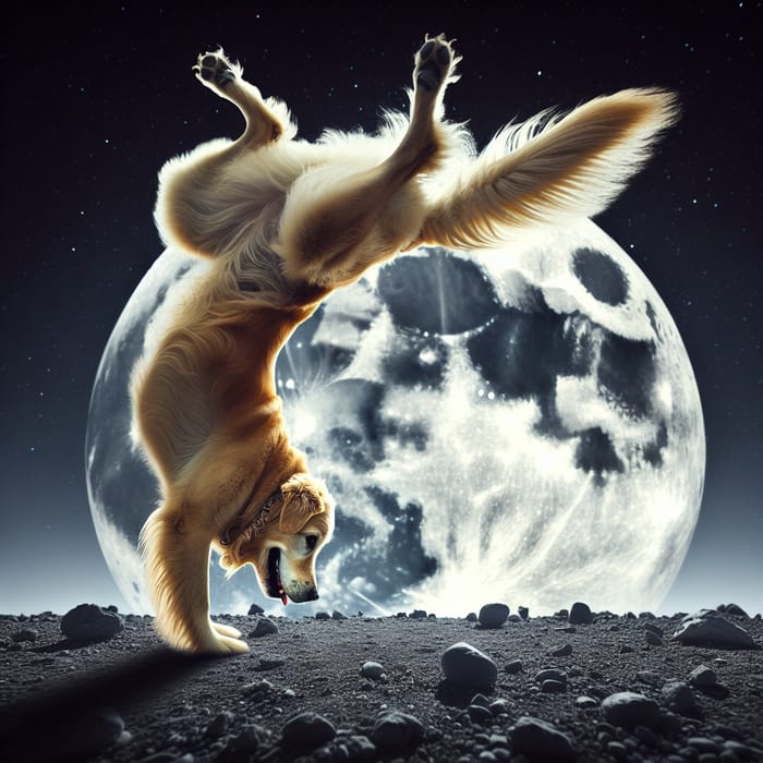 Dog Doing Handstand on Moon