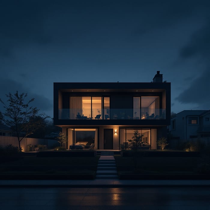 Cinematic Noir: Hidden Rooftop House at Night