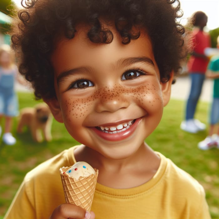 Cheerful Black Boy Eating Ice Cream | Youthful Portrait