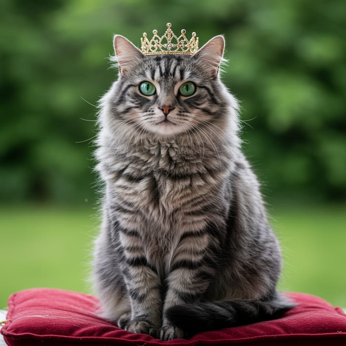 Princess Cat: Gray Tabby with Green Eyes and Crown