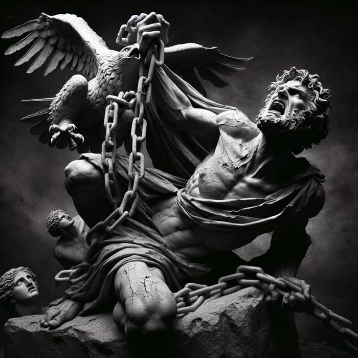 Ancient Greek Sculpture: Intense Prometheus & Eagle Image