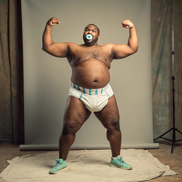 Strongman in Diaper: Unusual Flex of Muscles