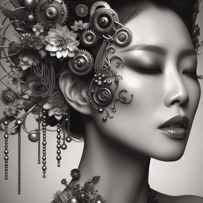 Chinese Woman in Sepia Steampunk Victorian Style Portrait