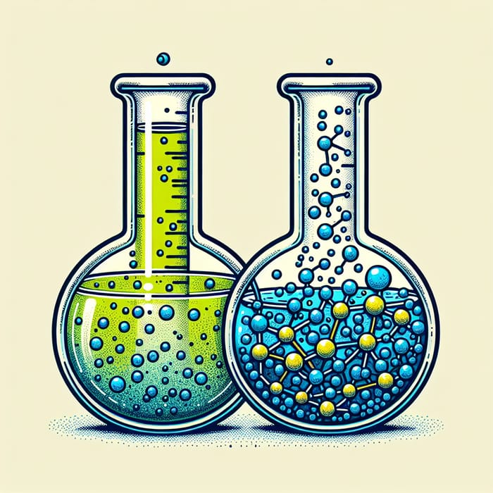 Glass Beakers with Green and Molecules: Chemical Experiment Exploration