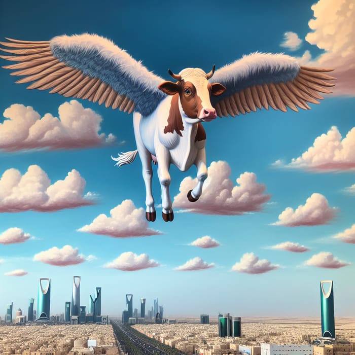 Cow with Wings Soaring Over Riyadh | Riyadh Sky View