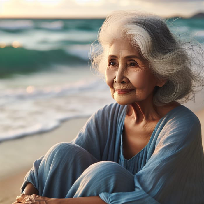 Tranquil Elderly Woman by the Seaside