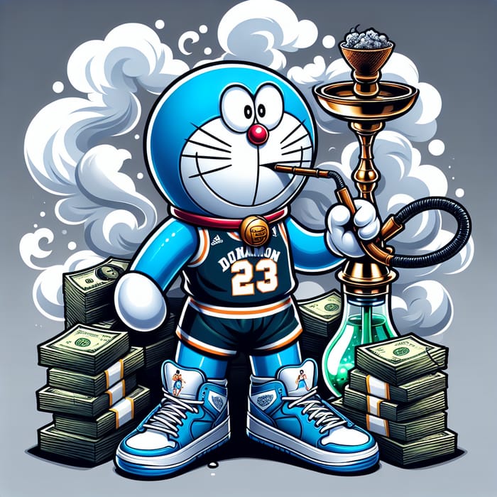 Doraemon Surrounded by Money, Sporting Jordan Gear, Smoking Hookah