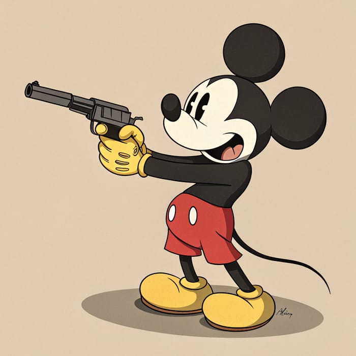 Mickey Mouse with a Gun: Unique Art Piece