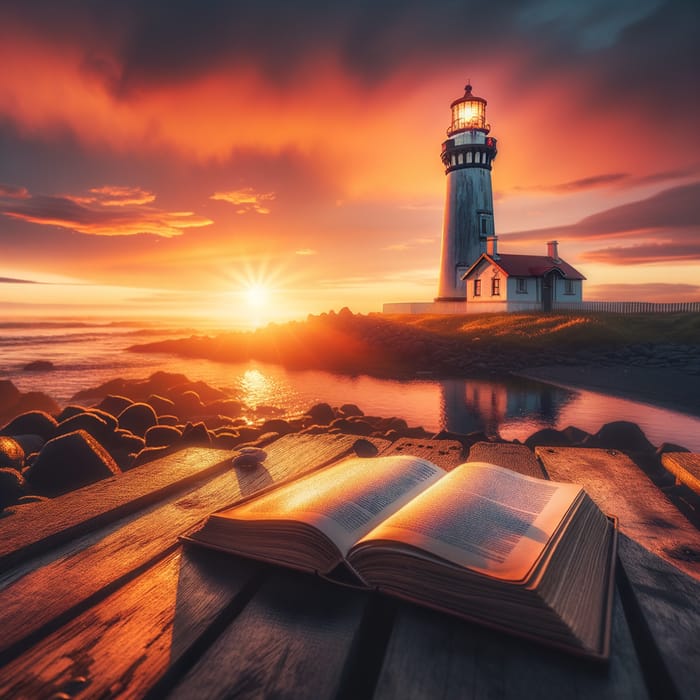 Lighthouse at Sunset: A Serene Reading Spot