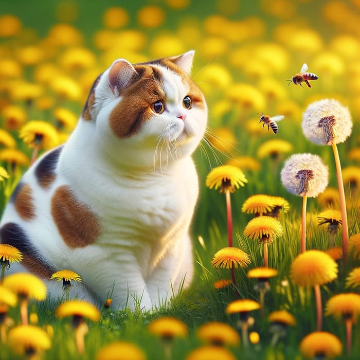 Charming White Cat with Brown Patches Enjoying Nature