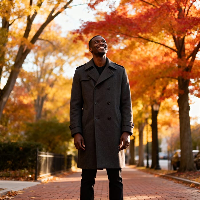 Fall Street Scene with Smiling Man