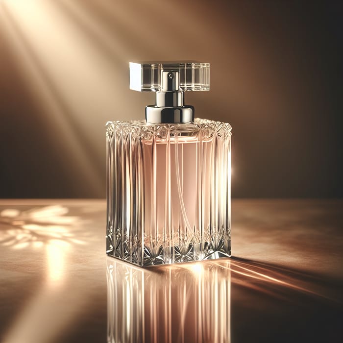 Elegant Perfume Bottle on Glossy Table in Asian Luxury Setting