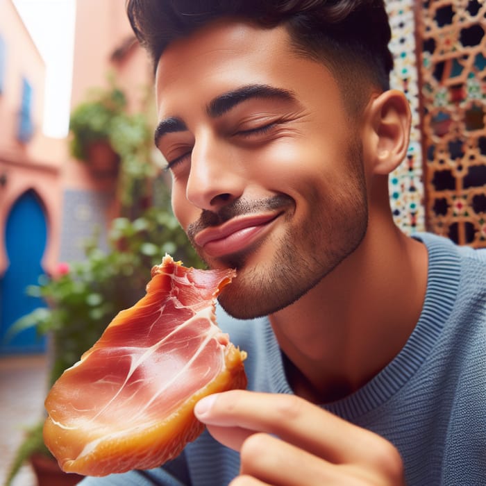 Moroccan Man Eating Ham - Traditional Cuisine Experience