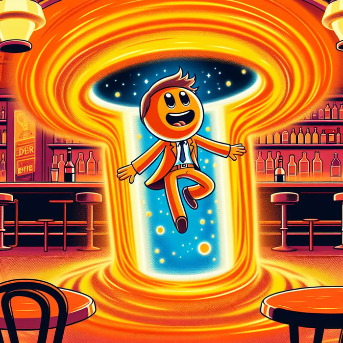 Cartoon Character from Orange Portal at a Bar