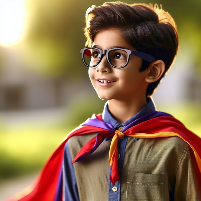 Young Boy in Glasses and Cape - Adventure in the Park