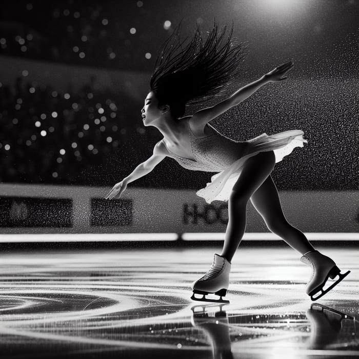 Elegant Figure Skater on Black Ice: A Monochrome Masterpiece