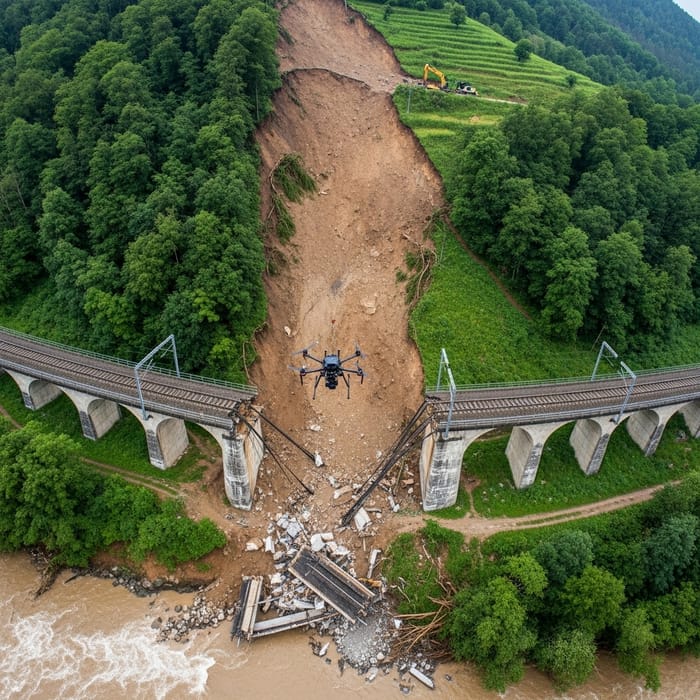 Drone Survey of Railway Bridge and Landslide
