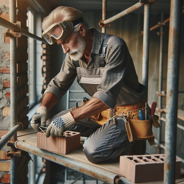 Elderly Caucasian Man on Scaffold | Construction Project