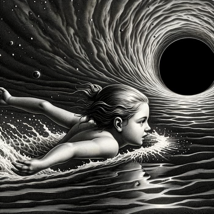 Adventurous Girl Diving into Mysterious Black Hole