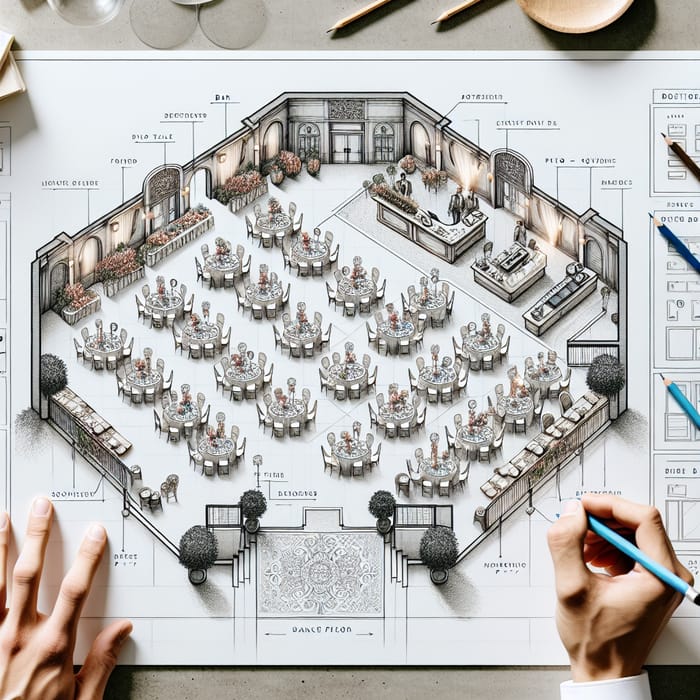 Event Floor Plan with Dance Floor, Buffet, Bar & More