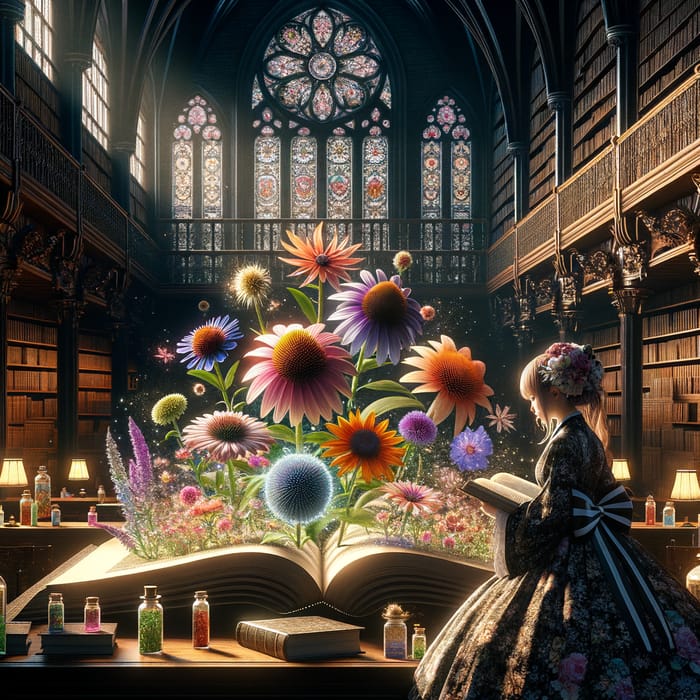 Enchanting Botanical Beauty in a Gothic Library | 8K Resolution Enchanting Botanical Beauty in a Gothic Library | 8K Resolution