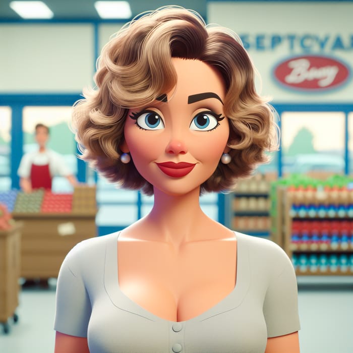 Whimsical Pixar Style: Hispanic Woman Retiring from Carrefour