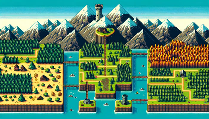 32-Bit Pixelated Level Selector Map - Retro Adventure Journey