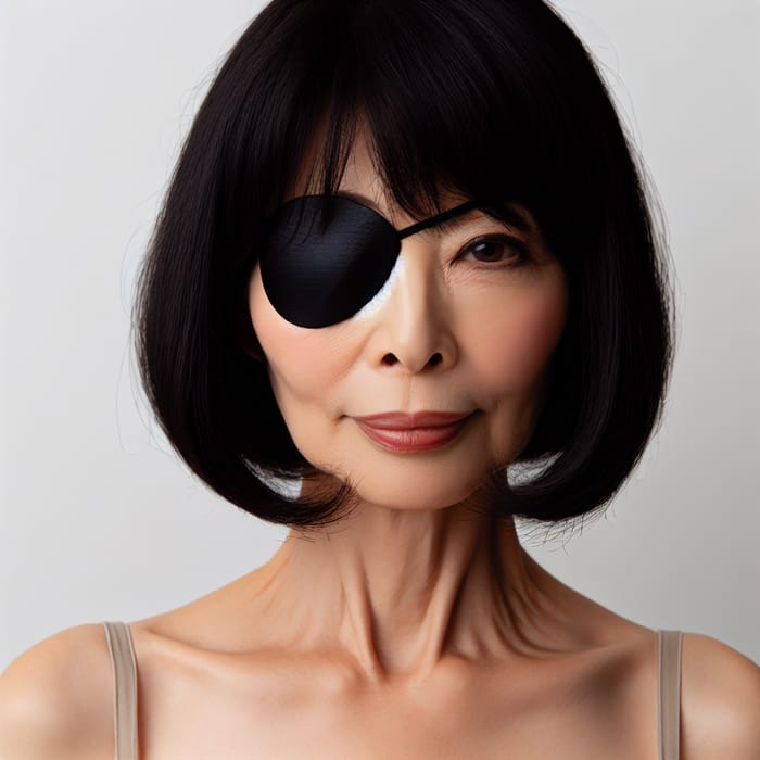 Seductive Japanese Woman with Bob Haircut and Eyepatch