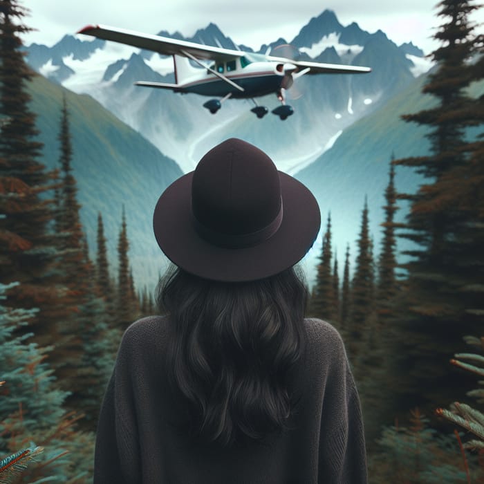 Dark-Haired Girl in Sweater with Wide-Brimmed Hat in Alaskan Wilderness Dark-Haired Girl in Sweater with Wide-Brimmed Hat in Alaskan Wilderness