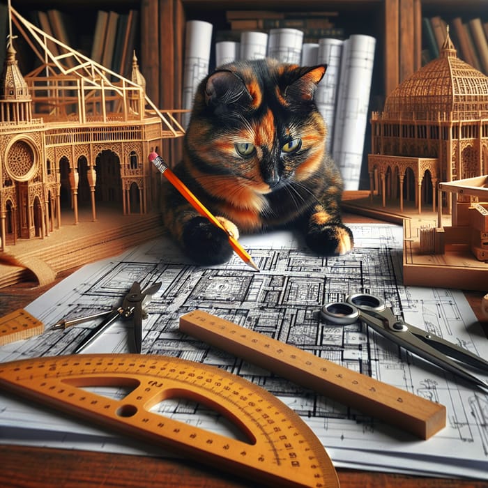 Creative Cat Architect Designing Masterpieces