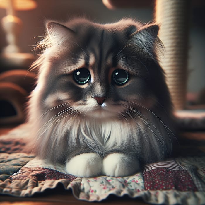 Sad Gray Cat with Droopy Ears | Indoor Cozy Scene