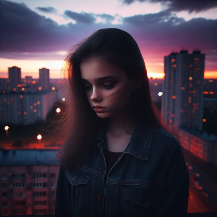 Sad Girl in City at Dusk | Emotional Photo in Denim Jeans