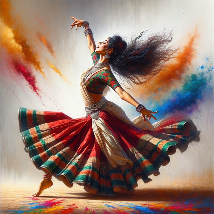 Hyper-Realistic Indian Kathak Dance Oil Painting