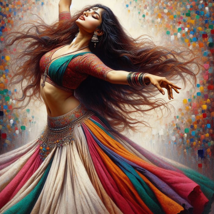 Hyper-Realistic Oil Painting of Indian Woman Dancing Kathak