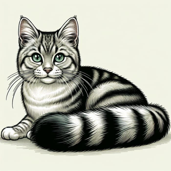 Gray and White Striped Cat Illustration