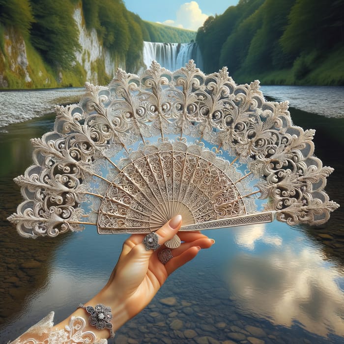 Feminine Lace Fan by the Riverside | Elegant Jewelry