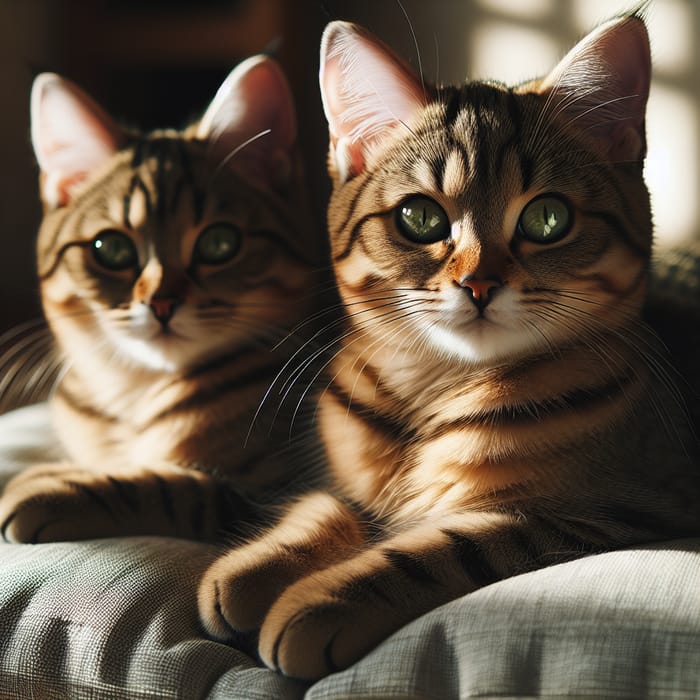 Cute Domestic Cat Relaxing on Pillow - Green Eyes, Tabby Fur