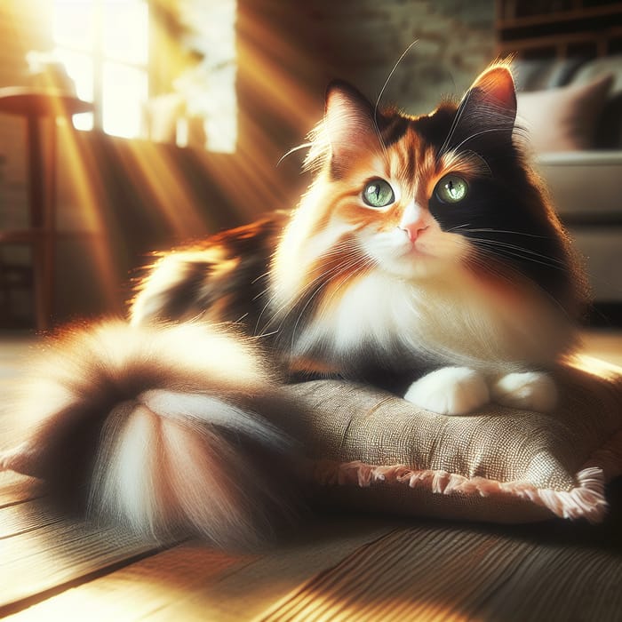 Multicolored Domestic Cat Relaxing