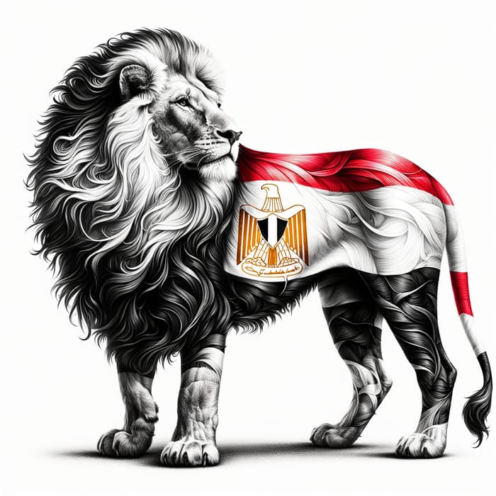 Majestic Lion Artwork with Egyptian Flag | Detailed Masterpiece